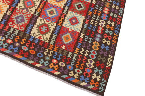 handmade Geometric Kilim Brown Rust Hand-Woven RECTANGLE 100% WOOL area rug 9 x 10
