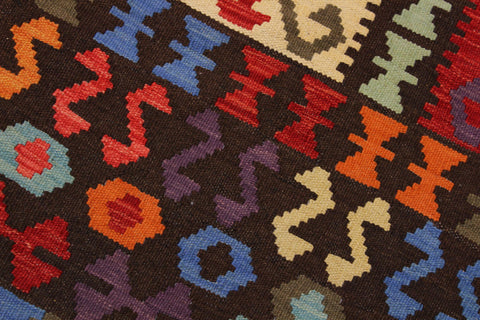 handmade Geometric Kilim Brown Rust Hand-Woven RECTANGLE 100% WOOL area rug 9 x 10