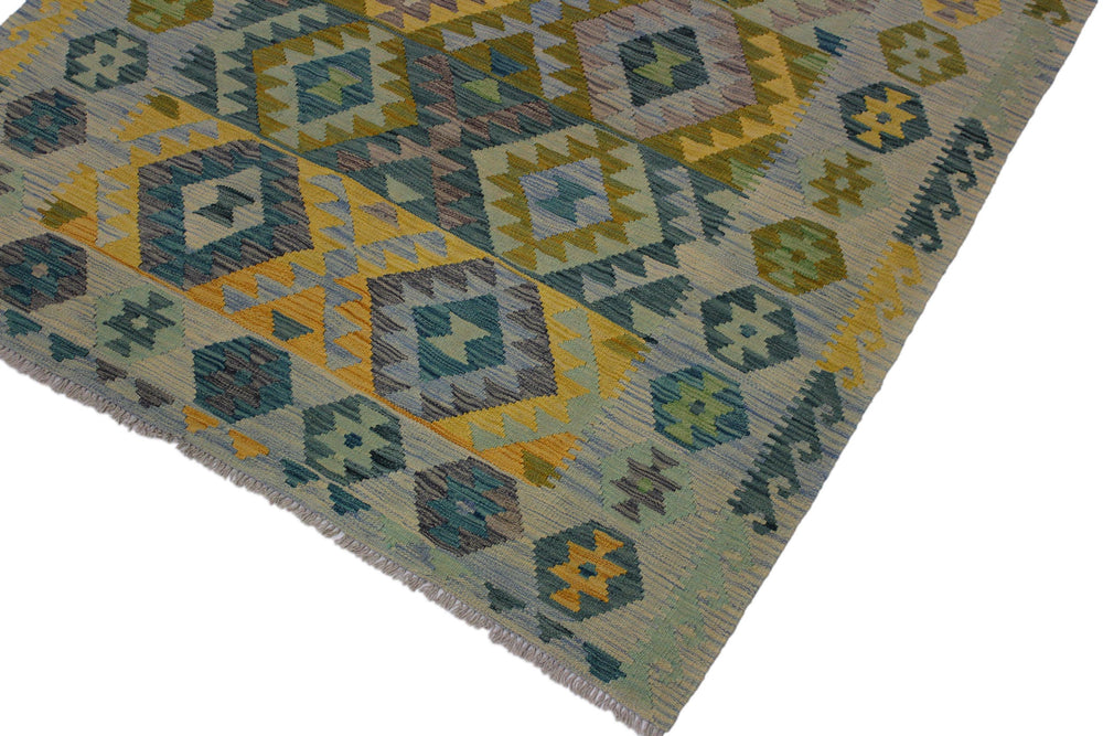 handmade Geometric Kilim Gray Blue Hand-Woven RECTANGLE 100% WOOL area rug 5 x 7