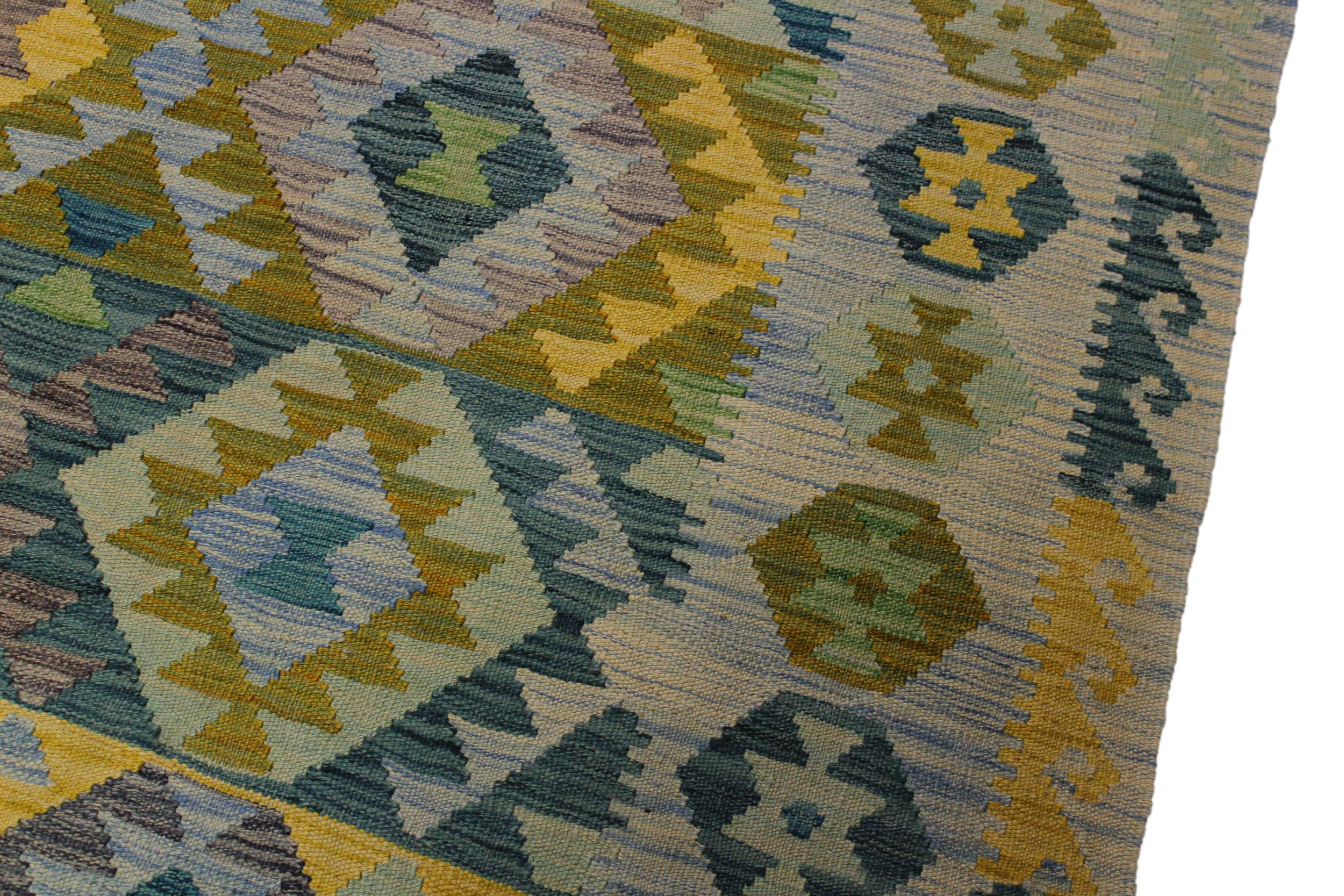 handmade Geometric Kilim Gray Blue Hand-Woven RECTANGLE 100% WOOL area rug 5 x 7