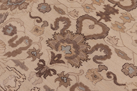 handmade Transitional Kafkaz Ivory Tan Hand Knotted RECTANGLE 100% WOOL area rug 10' x 14'