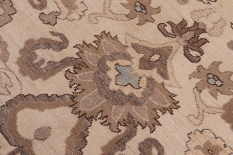 handmade Transitional Kafkaz Ivory Tan Hand Knotted RECTANGLE 100% WOOL area rug 10' x 14'