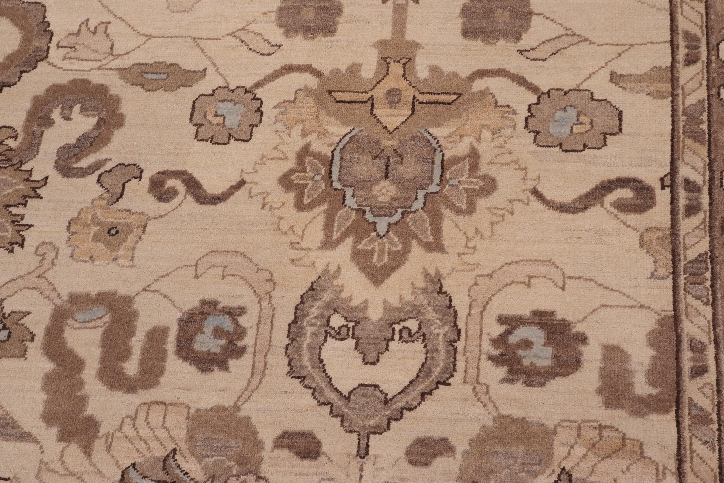handmade Transitional Kafkaz Ivory Tan Hand Knotted RECTANGLE 100% WOOL area rug 10' x 14'