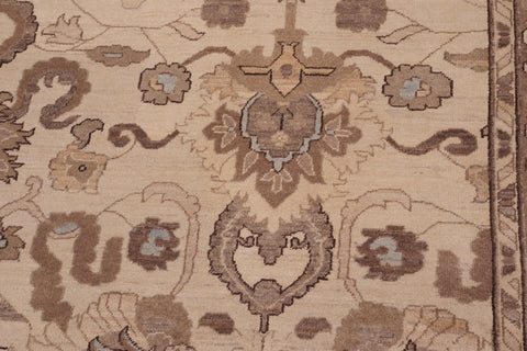 handmade Transitional Kafkaz Ivory Tan Hand Knotted RECTANGLE 100% WOOL area rug 10' x 14'