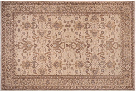 handmade Transitional Kafkaz Ivory Tan Hand Knotted RECTANGLE 100% WOOL area rug 10' x 14'