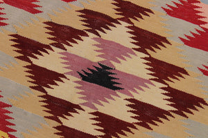 handmade Modern Kilim Gray Red Hand-Woven RECTANGLE 100% WOOL area rug 5 x 6