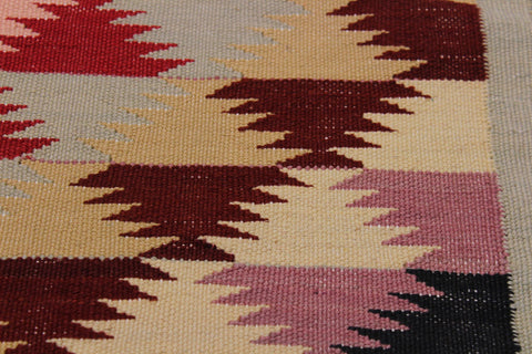 handmade Modern Kilim Gray Red Hand-Woven RECTANGLE 100% WOOL area rug 5 x 6