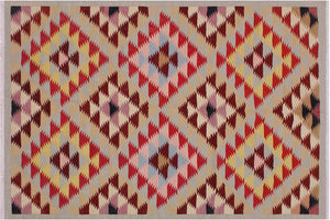 5x6 hand woven Turkish Modern Kilim wool rug in gray and red - Turkish Bohemian Carissa