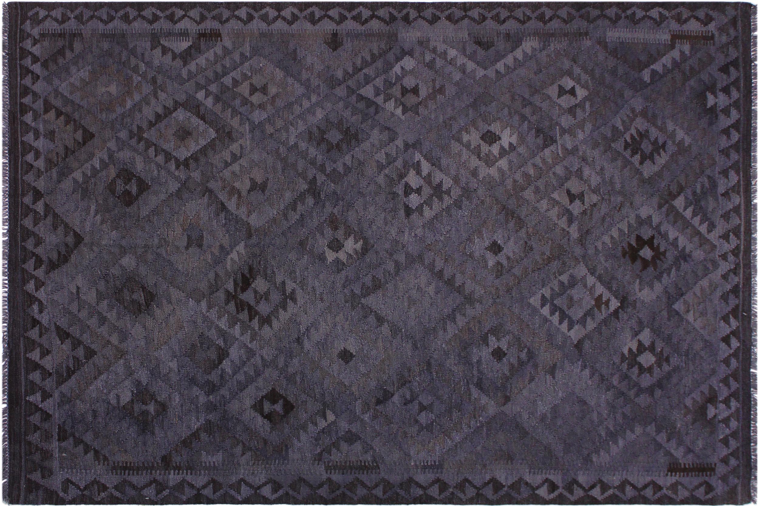 handmade Modern Kilim Gray Brown Hand-Woven RECTANGLE 100% WOOL area rug 6' x 8'