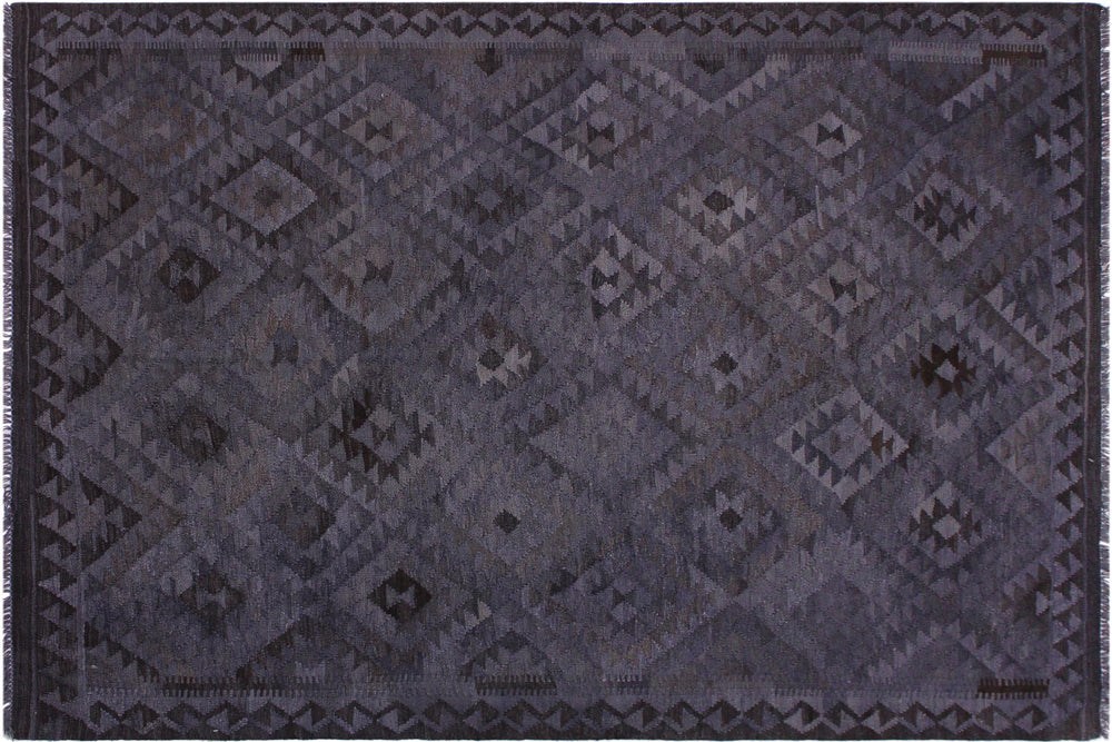 handmade Modern Kilim Gray Brown Hand-Woven RECTANGLE 100% WOOL area rug 6' x 8'