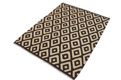 handmade Modern Kilim Black Ivory Hand-Woven RECTANGLE 100% WOOL area rug 6' x 8'