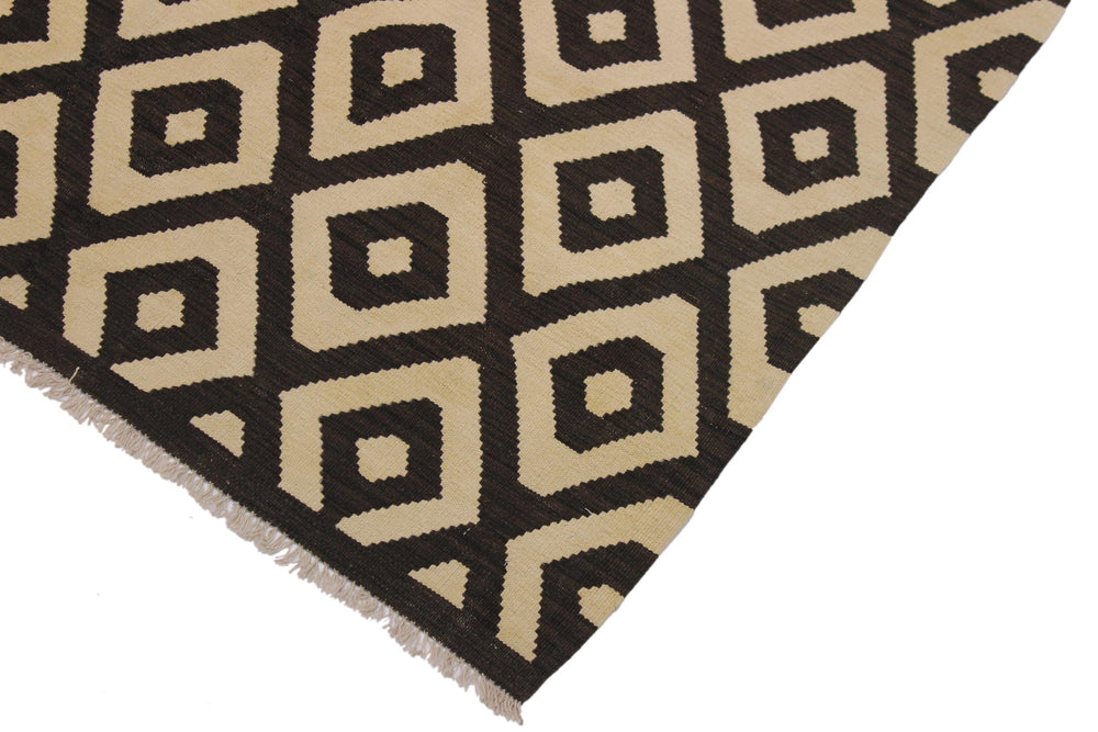 handmade Modern Kilim Black Ivory Hand-Woven RECTANGLE 100% WOOL area rug 6' x 8'