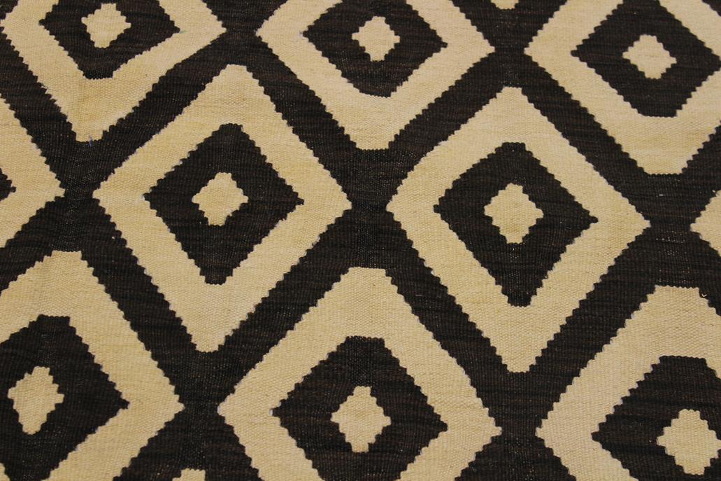 Flat Weave Kilim Antique Navaho Vintage handmade Modern Kilim Black Ivory Hand-Woven Rectangle 100% Wool Area Rug 6x8 