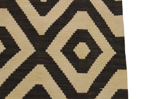 handmade Modern Kilim Black Ivory Hand-Woven RECTANGLE 100% WOOL area rug 6' x 8'