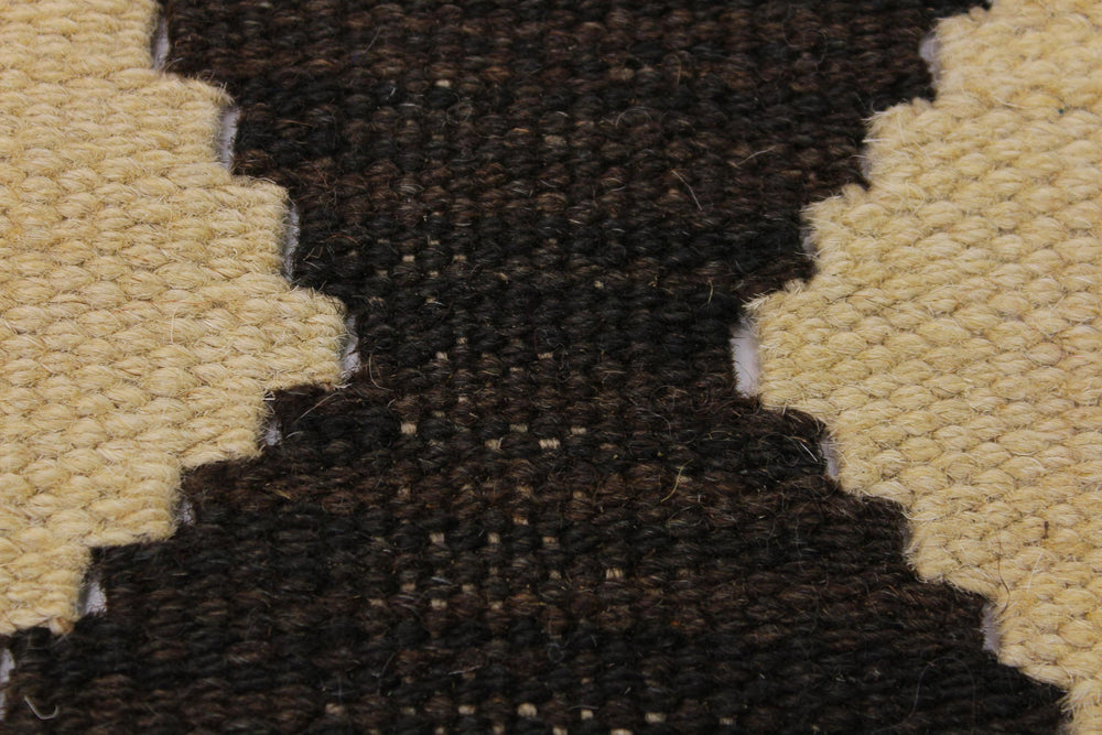 handmade Modern Kilim Black Ivory Hand-Woven RECTANGLE 100% WOOL area rug 6' x 8'