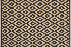 handmade Modern Kilim Black Ivory Hand-Woven RECTANGLE 100% WOOL area rug 6' x 8'