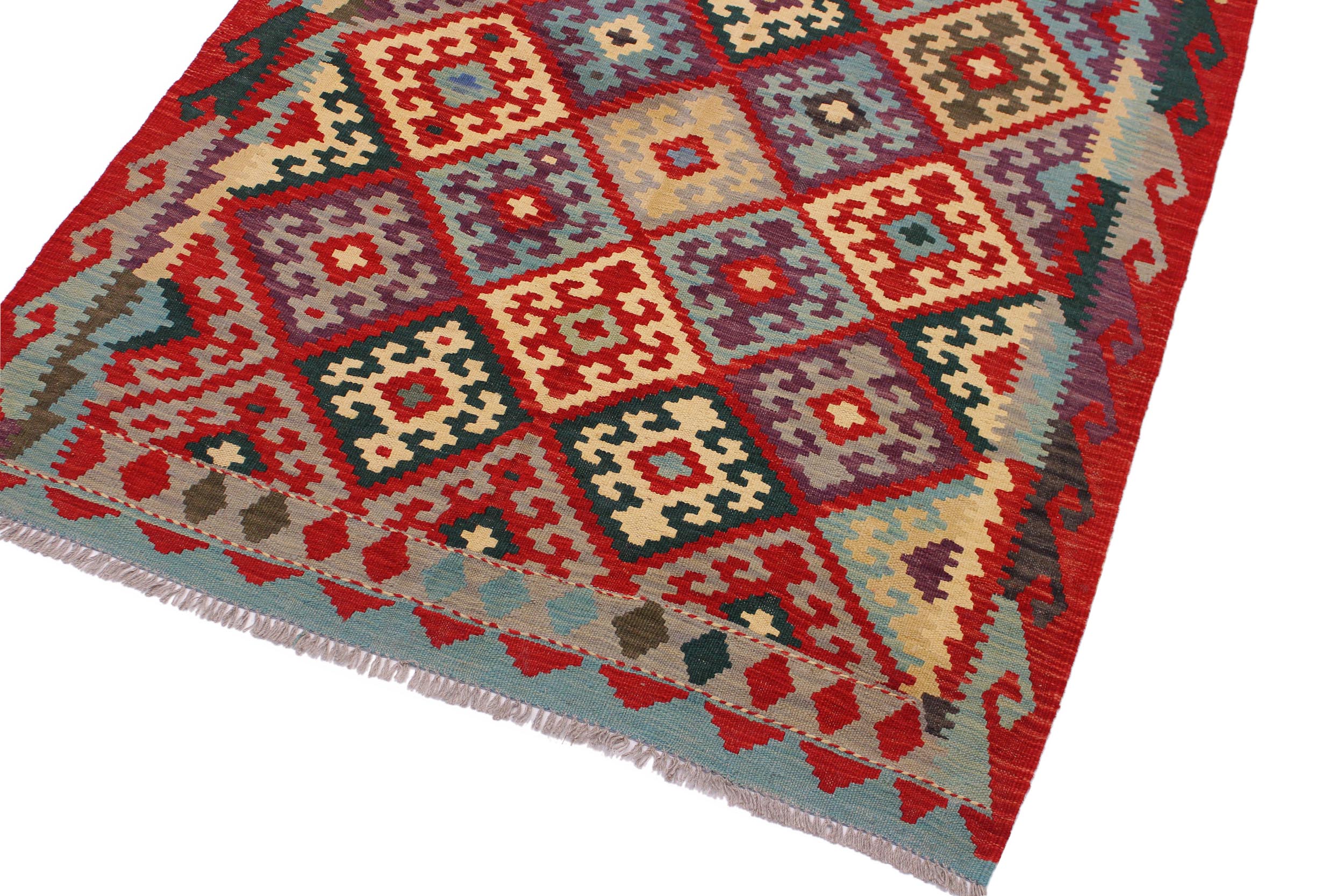 handmade Geometric Kilim Red Beige Hand-Woven RECTANGLE 100% WOOL area rug 4 x 6