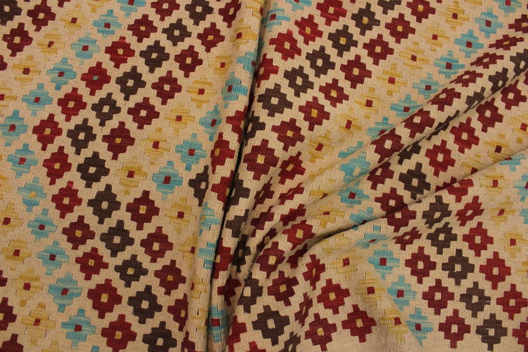 Flat Weave Kilim Antique Navaho Vintage handmade Modern Kilim Tan Red Hand-Woven Rectangle 100% Wool Area Rug 5x7 
