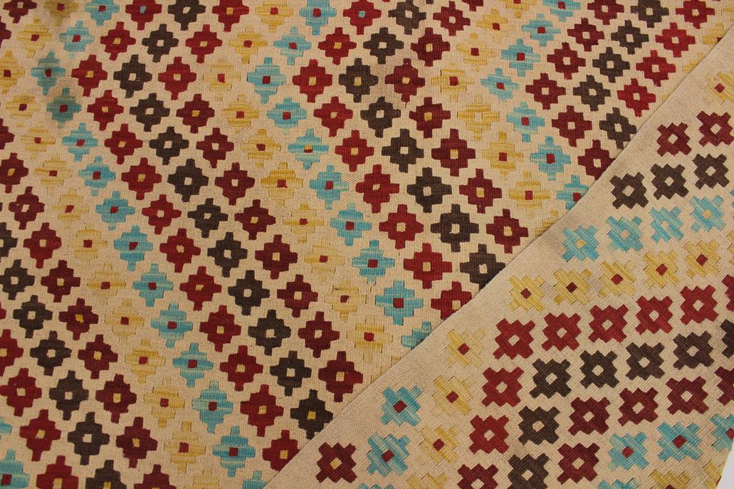 Flat Weave Kilim Antique Navaho Vintage handmade Modern Kilim Tan Red Hand-Woven Rectangle 100% Wool Area Rug 5x7 