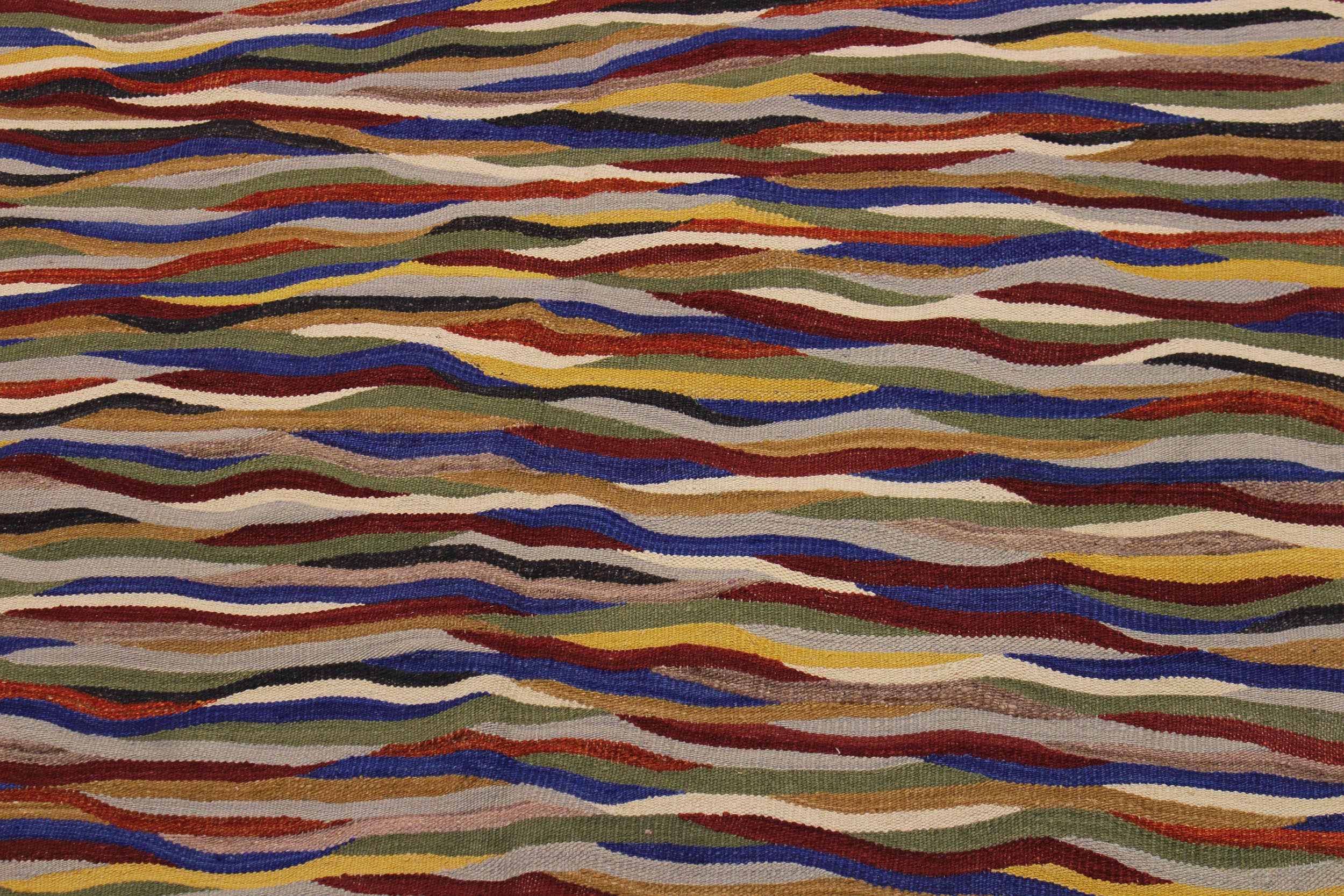 handmade Modern Kilim Red Blue Hand-Woven RECTANGLE 100% WOOL area rug 5x7