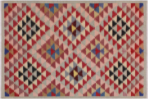 5x6 hand woven Turkish Modern Kilim wool rug in gray and pink - Turkish Chevron Carmina