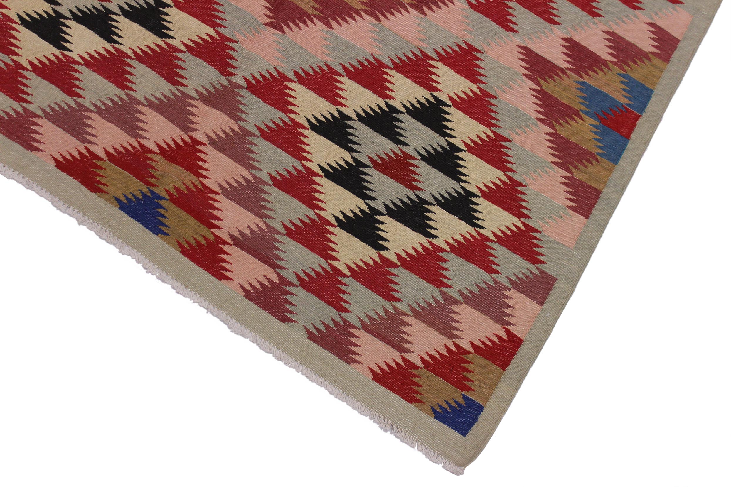 handmade Modern Kilim Gray Pink Hand-Woven RECTANGLE 100% WOOL area rug 5 x 6