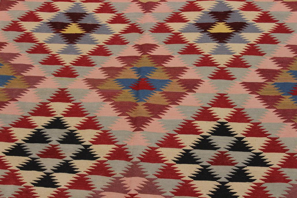 Flat Weave Kilim Antique Navaho Vintage handmade Modern Kilim Gray Pink Hand-Woven Rectangle 100% Wool Area Rug 5x6 