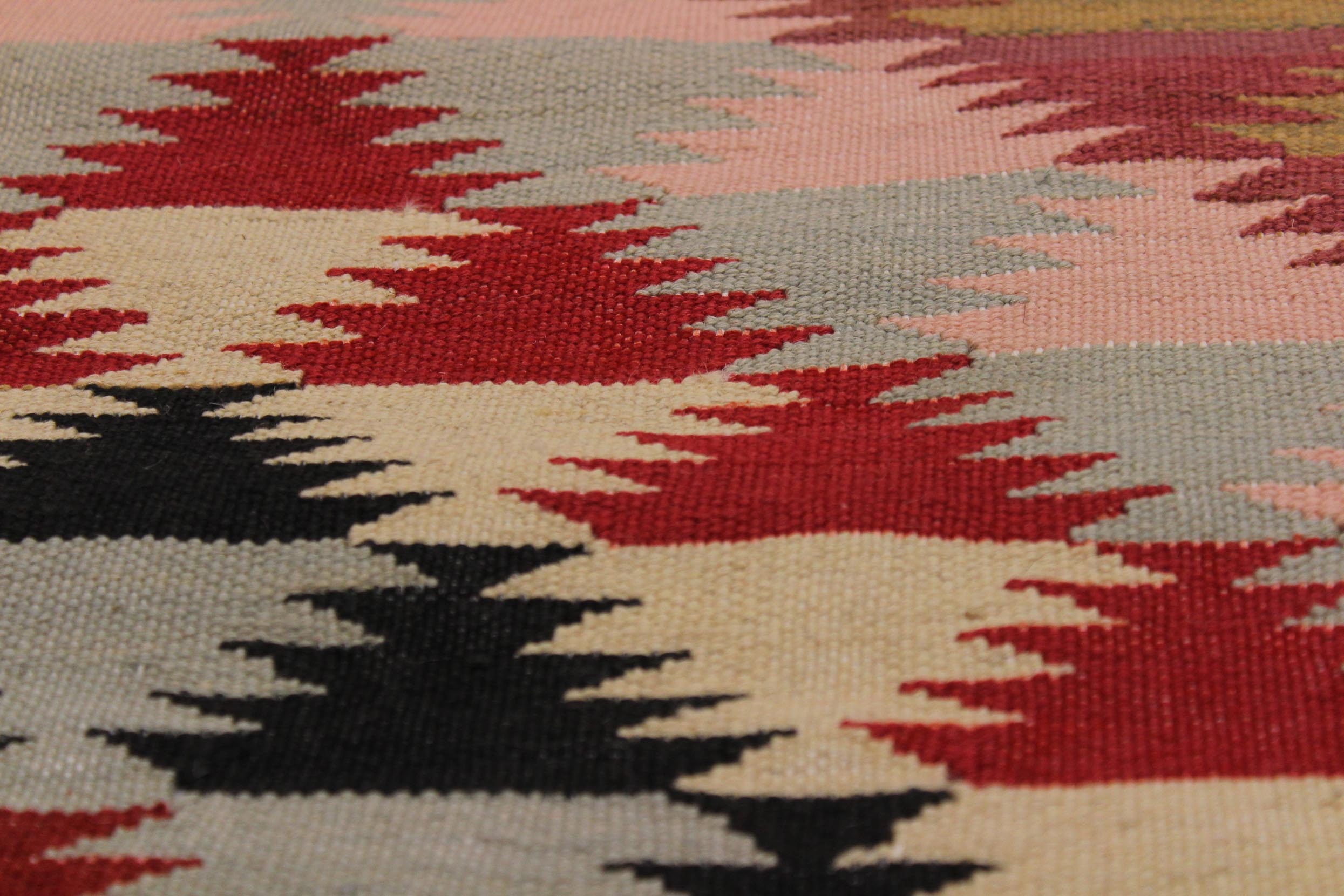 handmade Modern Kilim Gray Pink Hand-Woven RECTANGLE 100% WOOL area rug 5 x 6