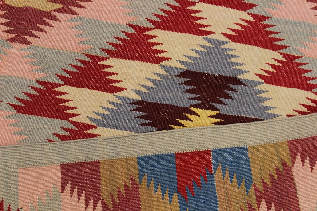 Flat Weave Kilim Antique Navaho Vintage handmade Modern Kilim Gray Pink Hand-Woven Rectangle 100% Wool Area Rug 5x6 