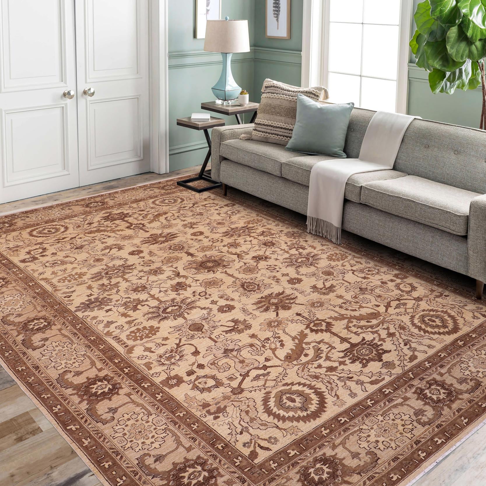 handmade Transitional Kafkaz Tan Lt. Tan Hand Knotted RECTANGLE 100% WOOL area rug 10' x 13'