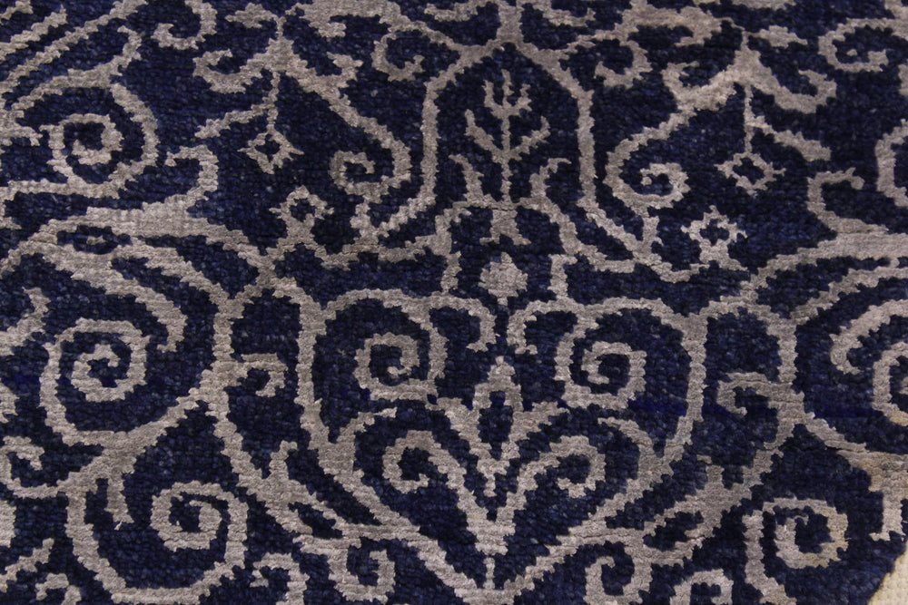 handmade Modern Round Kafkaz Blue Lt. Gray Hand Knotted ROUND WOOL&SILK area rug 6' x 6'