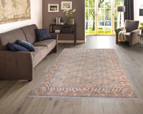 handmade Transitional Kafkaz Blue Beige Hand Knotted RECTANGLE 100% WOOL area rug 8' x 10'