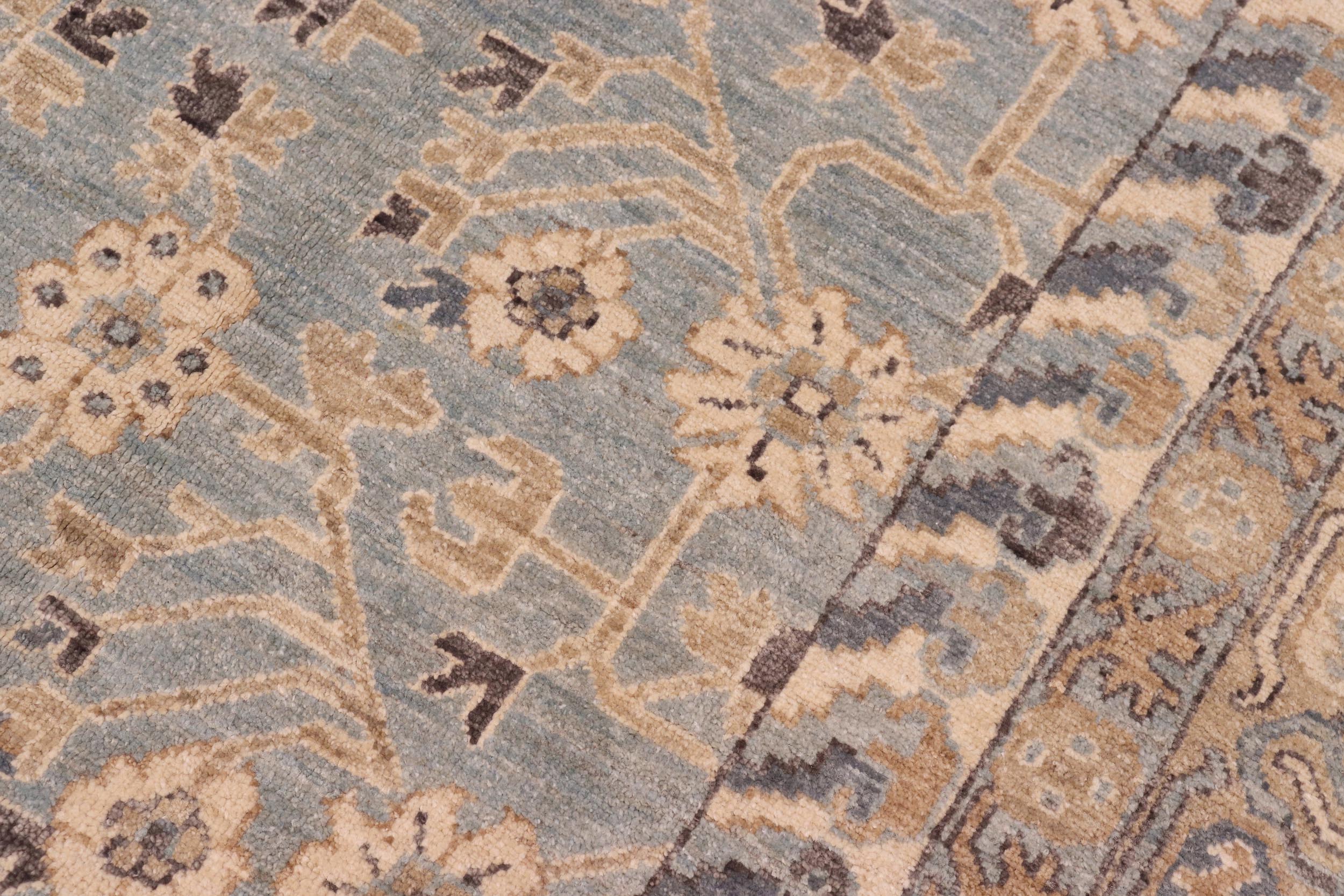 handmade Transitional Kafkaz Blue Beige Hand Knotted RECTANGLE 100% WOOL area rug 8' x 10'
