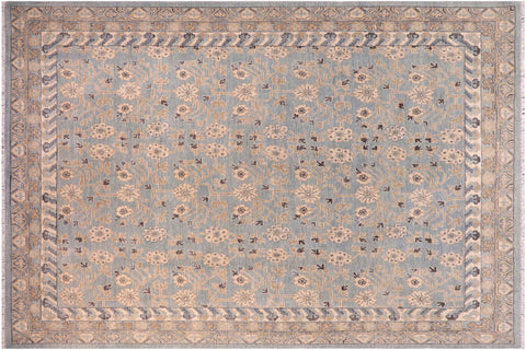 handmade Transitional Kafkaz Blue Beige Hand Knotted RECTANGLE 100% WOOL area rug 8' x 10'
