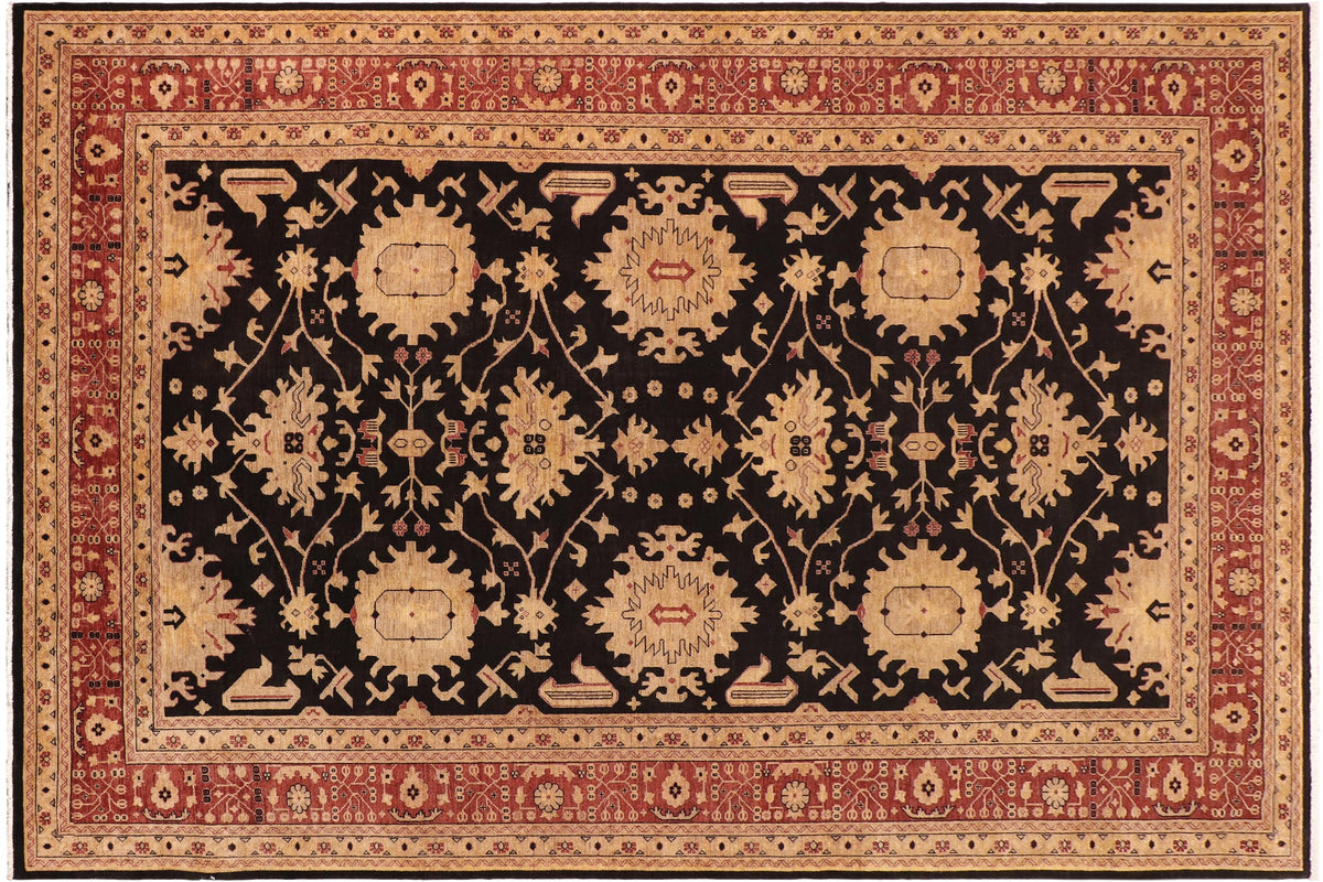 10x14 hand knotted transitional wool rug in black and red - Classic Adrienne
