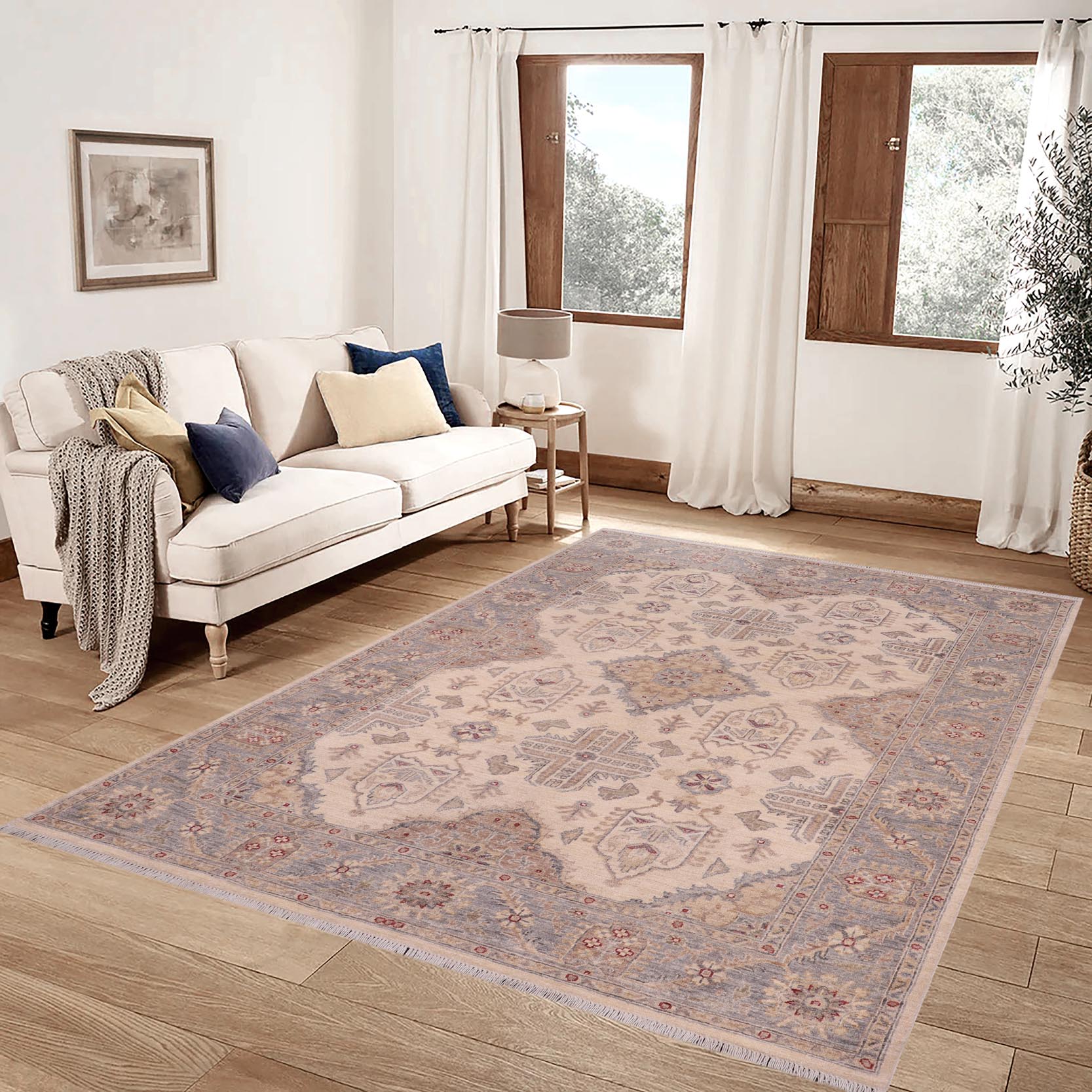 handmade Traditional Kafkaz Ivory Gray Hand Knotted RECTANGLE 100% WOOL area rug 6x7