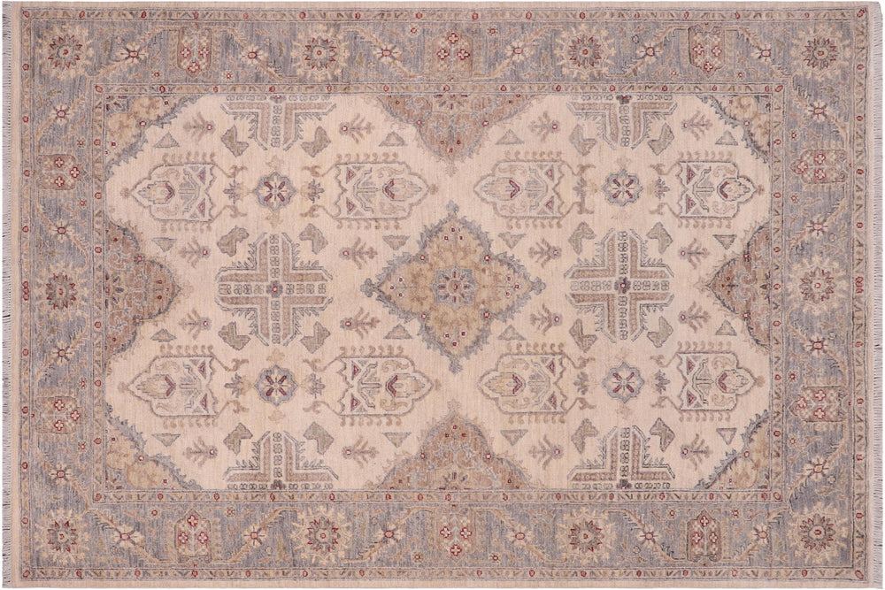 handmade Traditional Kafkaz Ivory Gray Hand Knotted RECTANGLE 100% WOOL area rug 6x7