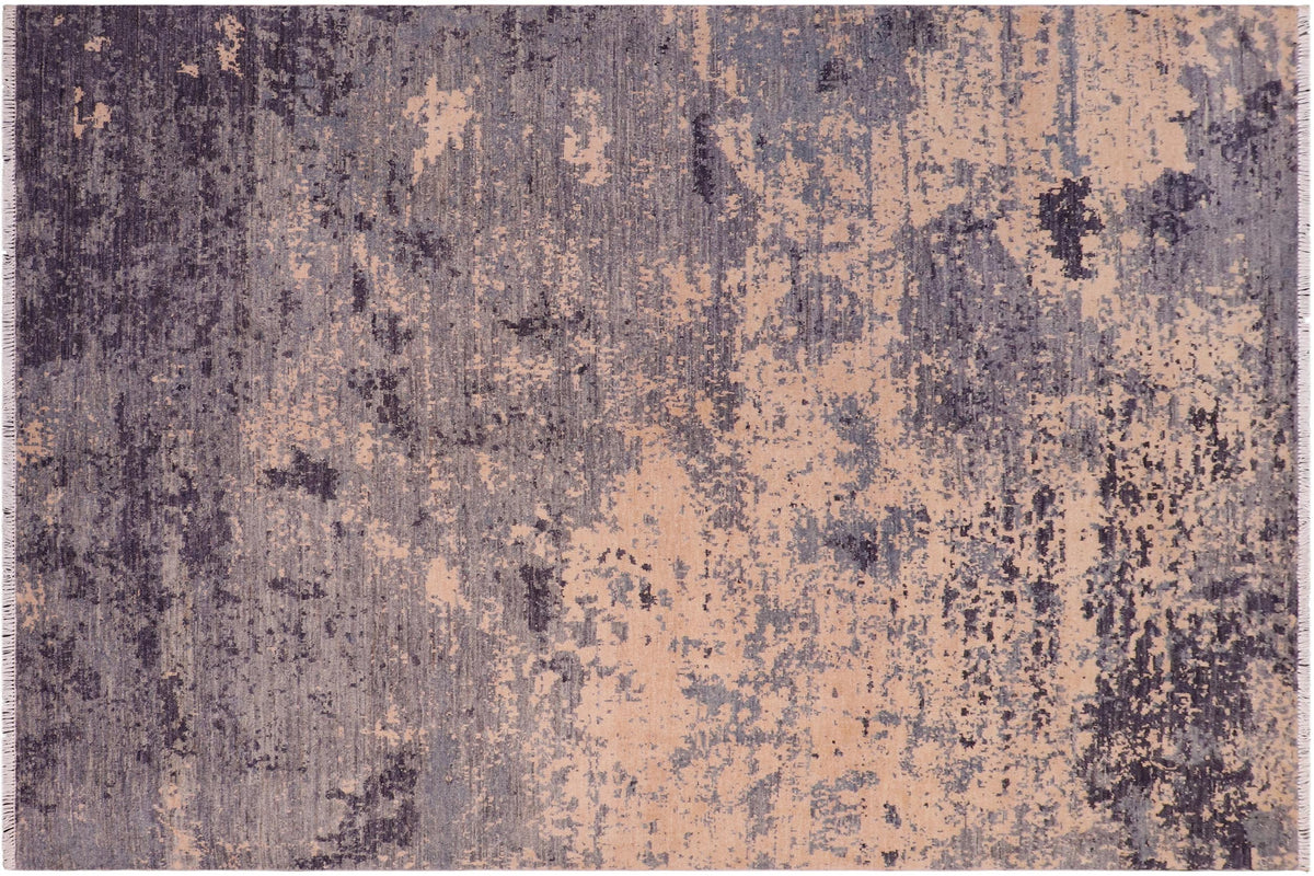 8x10 hand knotted modern wool rug in gray and tan - Modern Carri