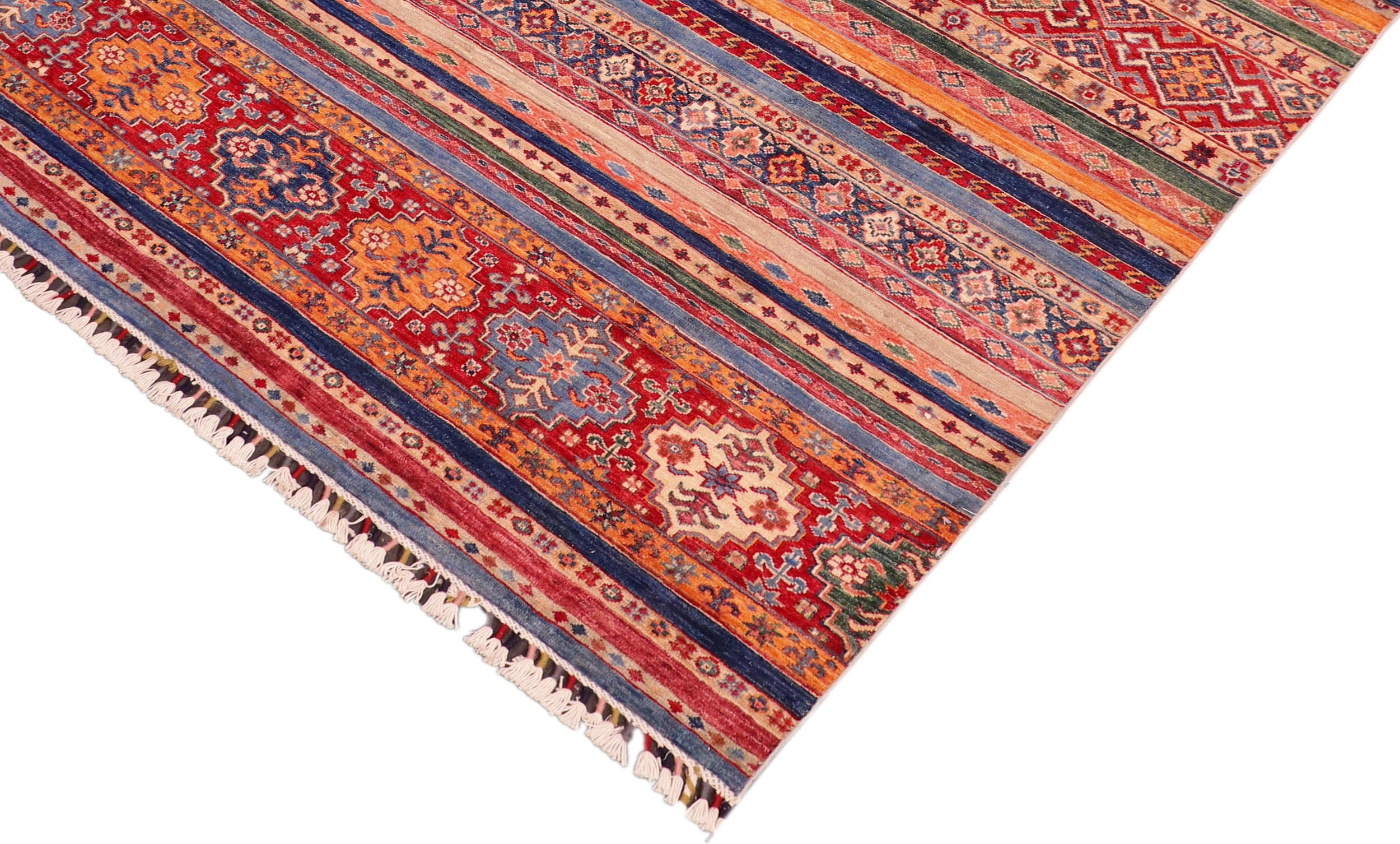 handmade Geometric Kurjean Blue Red Hand Knotted RECTANGLE 100% WOOL area rug 6x8