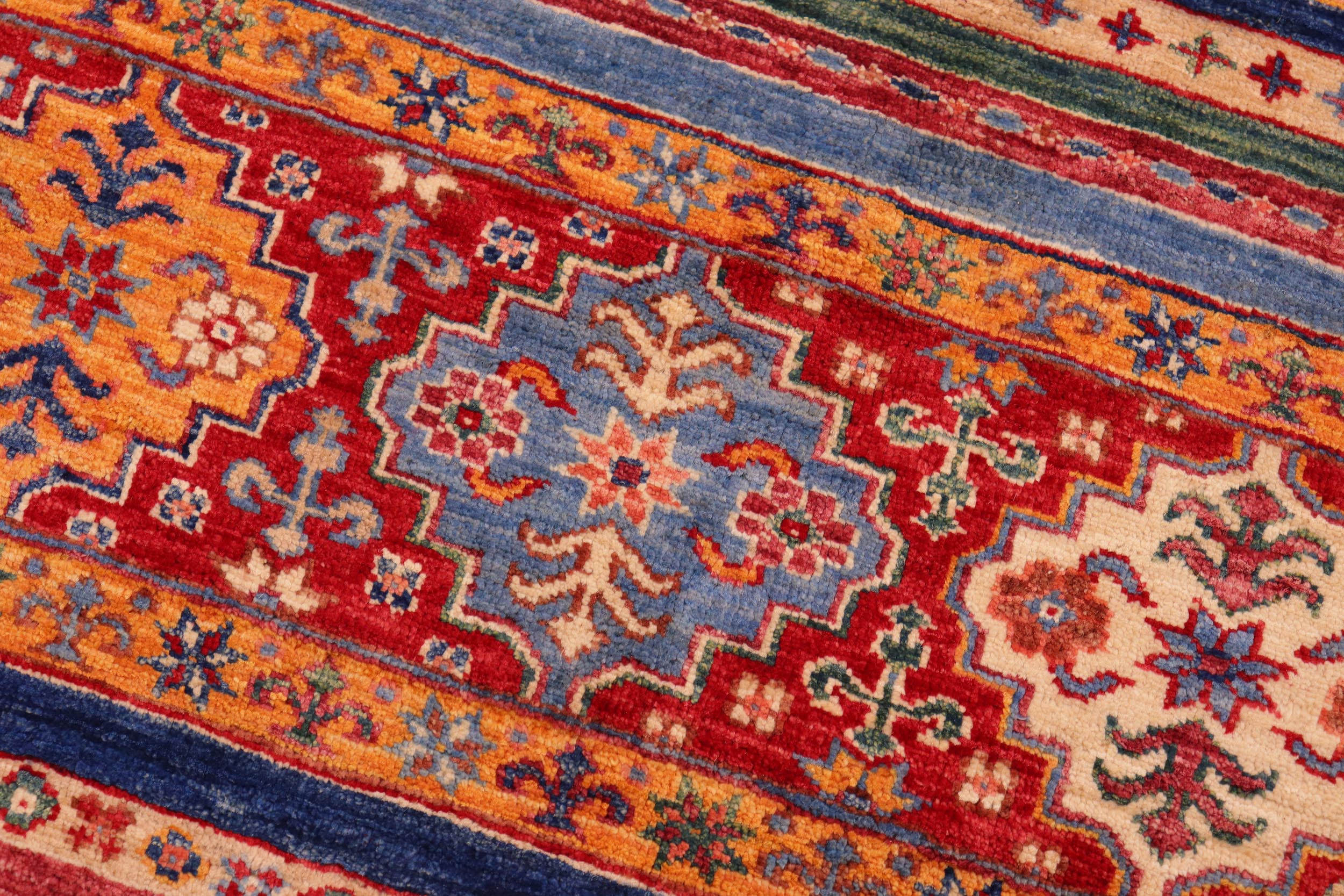 handmade Geometric Kurjean Blue Red Hand Knotted RECTANGLE 100% WOOL area rug 6x8