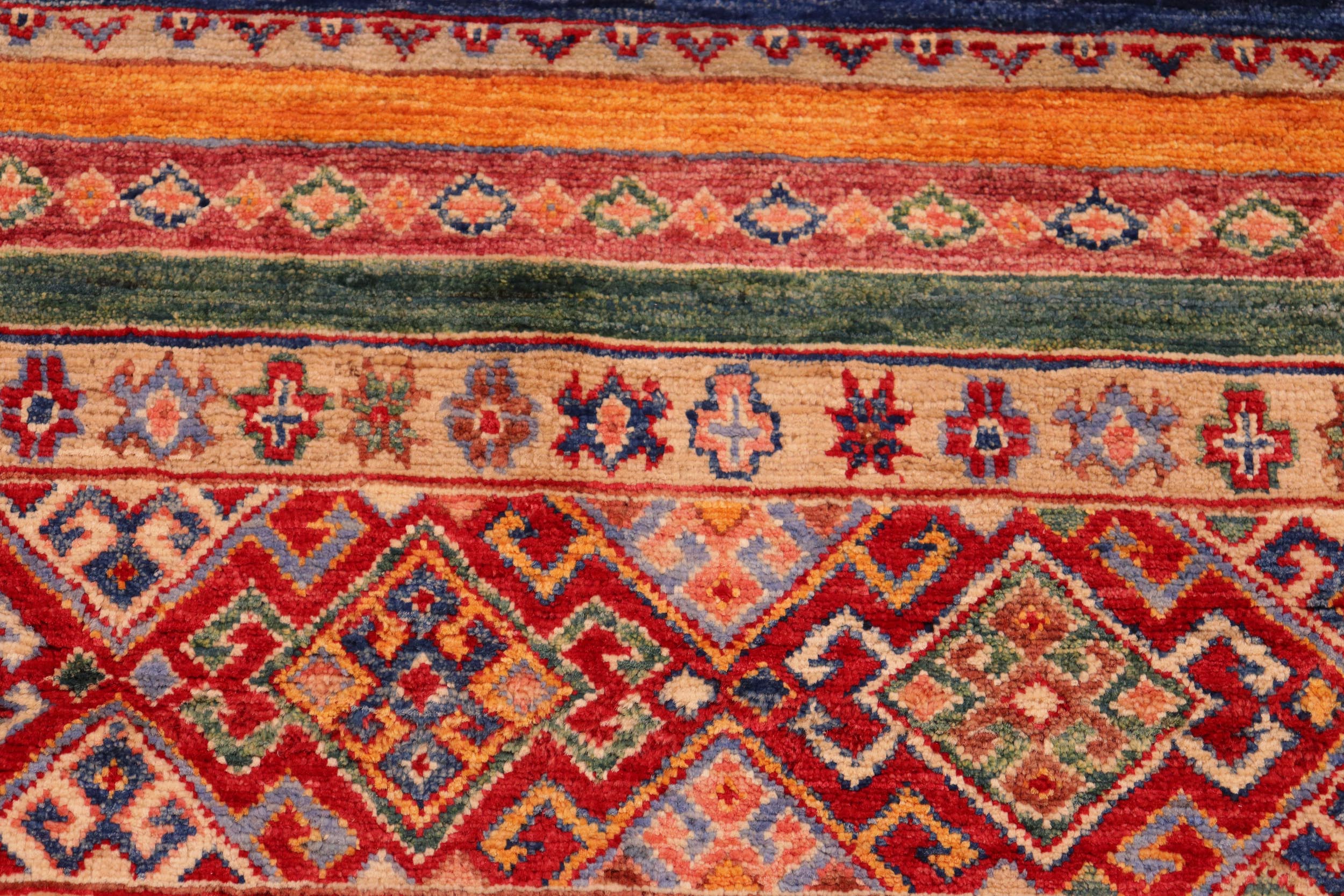 handmade Geometric Kurjean Blue Red Hand Knotted RECTANGLE 100% WOOL area rug 6x8