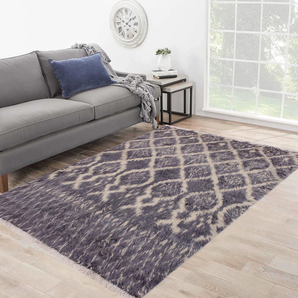 handmade Geometric Moroccan Gray Ivory Hand Knotted RECTANGLE 100% WOOL area rug 5' x 7'
