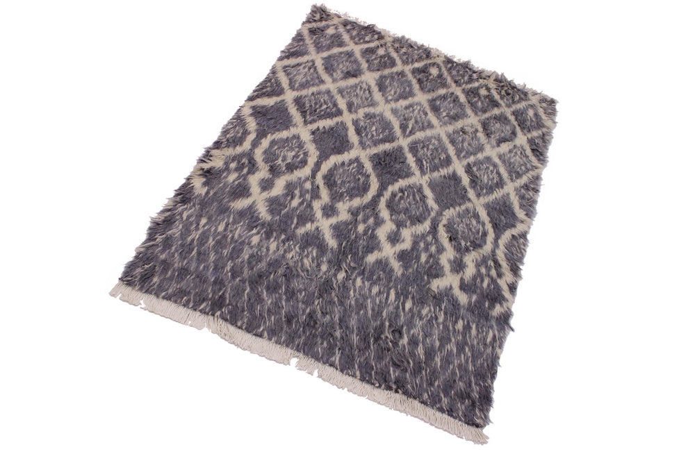 handmade Geometric Moroccan Gray Ivory Hand Knotted RECTANGLE 100% WOOL area rug 5' x 7'