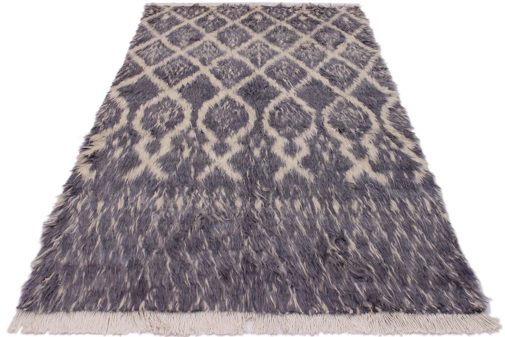 handmade Geometric Moroccan Gray Ivory Hand Knotted RECTANGLE 100% WOOL area rug 5' x 7'