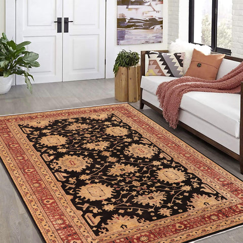 handmade Transitional Kafkaz Black Red Hand Knotted RECTANGLE 100% WOOL area rug 10' x 14'