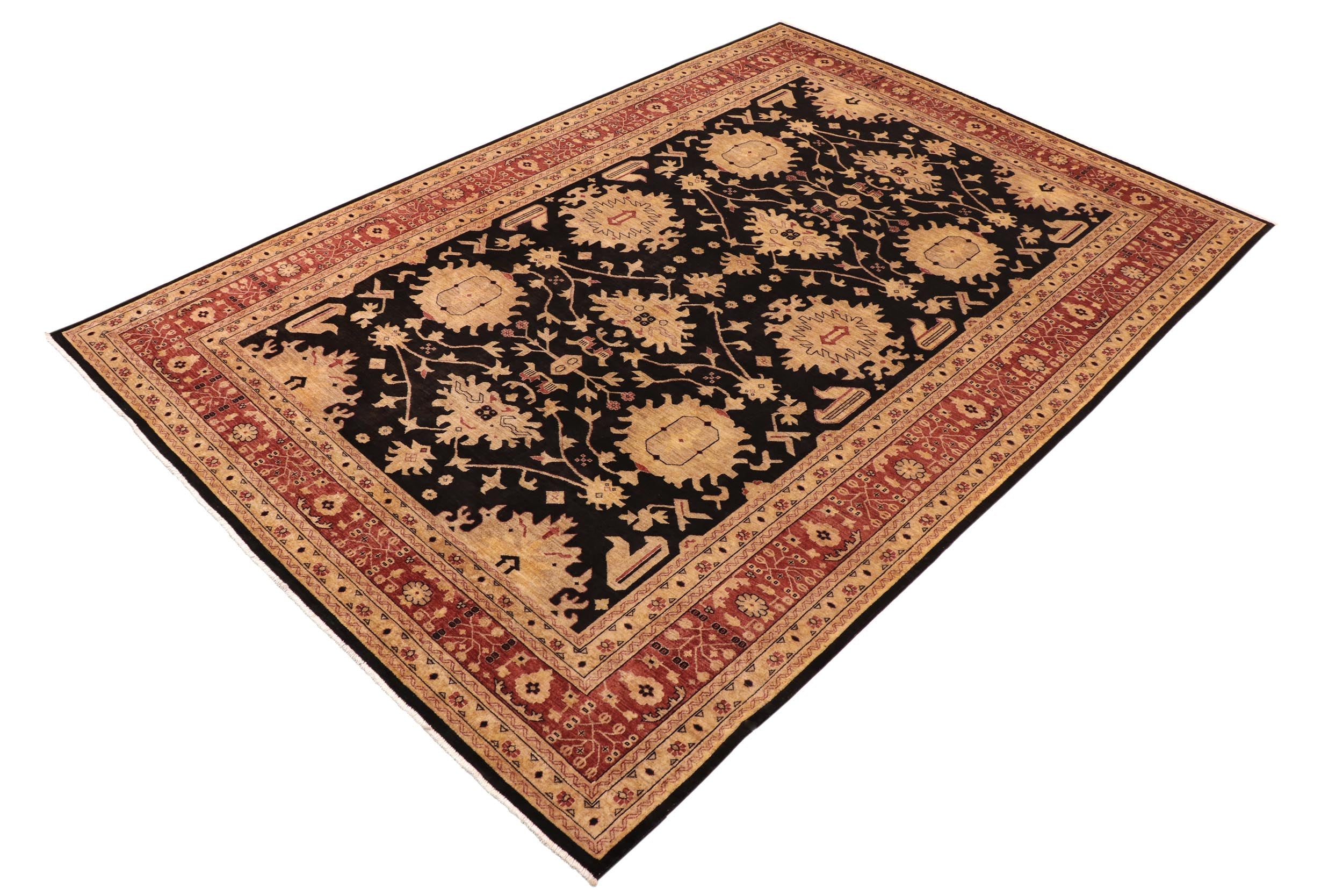 handmade Transitional Kafkaz Black Red Hand Knotted RECTANGLE 100% WOOL area rug 10' x 14'