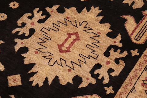 handmade Transitional Kafkaz Black Red Hand Knotted RECTANGLE 100% WOOL area rug 10' x 14'