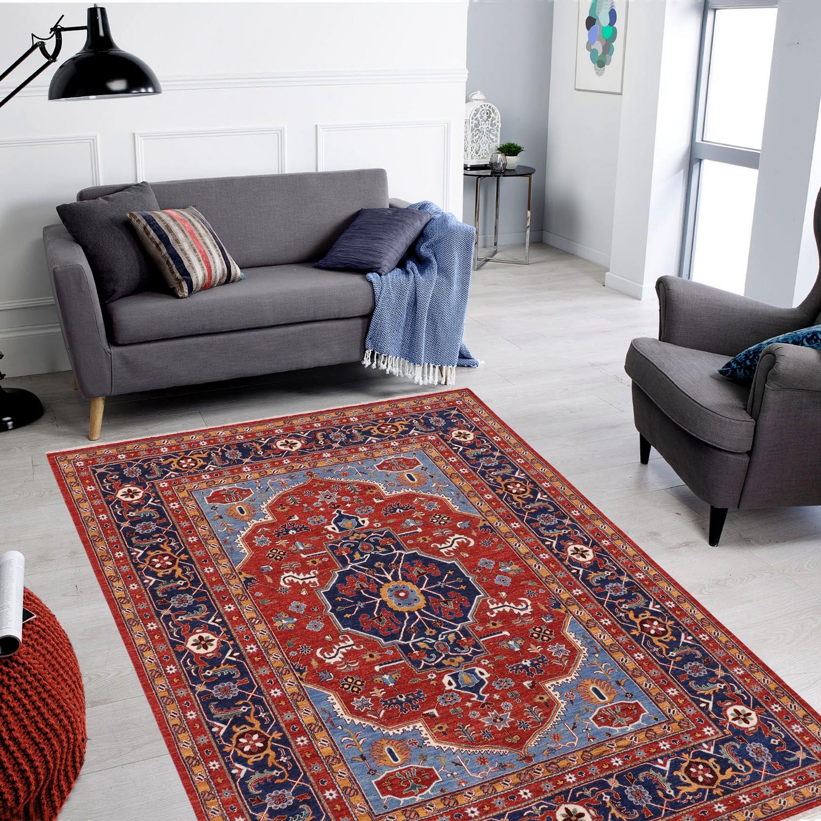 handmade Traditional Kafkaz Red Blue Hand Knotted RECTANGLE 100% WOOL area rug 9' x 11'