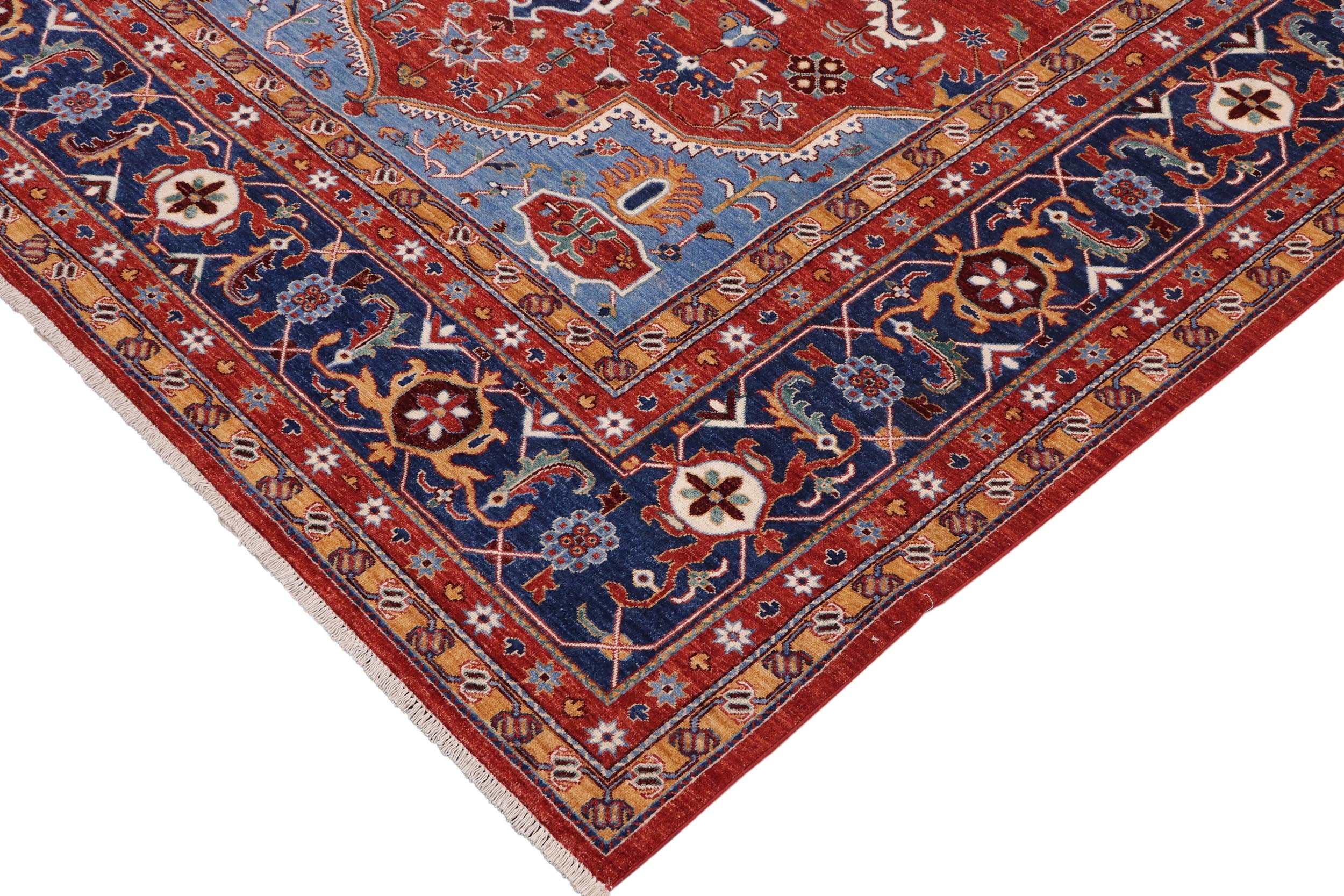 handmade Traditional Kafkaz Red Blue Hand Knotted RECTANGLE 100% WOOL area rug 9' x 11'