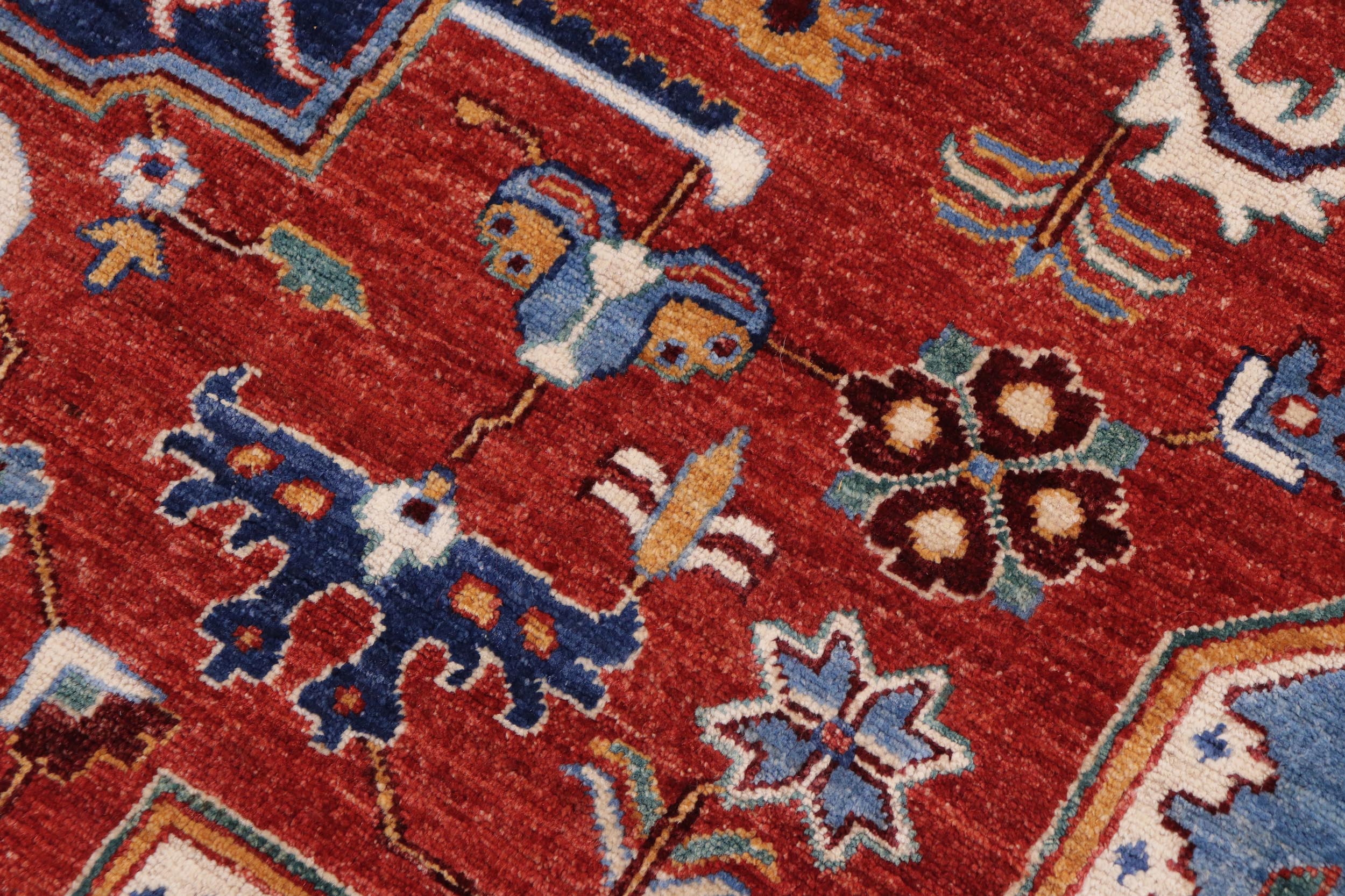 handmade Traditional Kafkaz Red Blue Hand Knotted RECTANGLE 100% WOOL area rug 9' x 11'